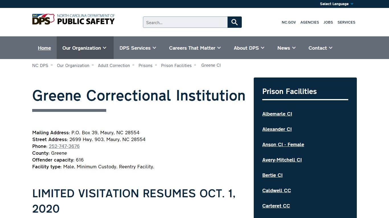 Greene Correctional Institution | NC DPS